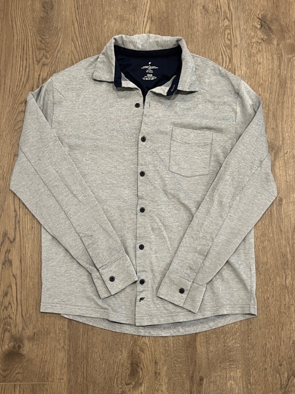 Men's Light Navy and White Long-Sleeve Button-Down Shirt